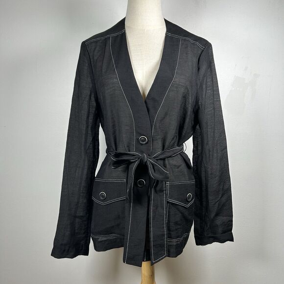Iris Setlakwe Jackets & Blazers - Iris Setlakwe Women's Black Blazer Jacket Belted Lightweight Lagenlook Size 12